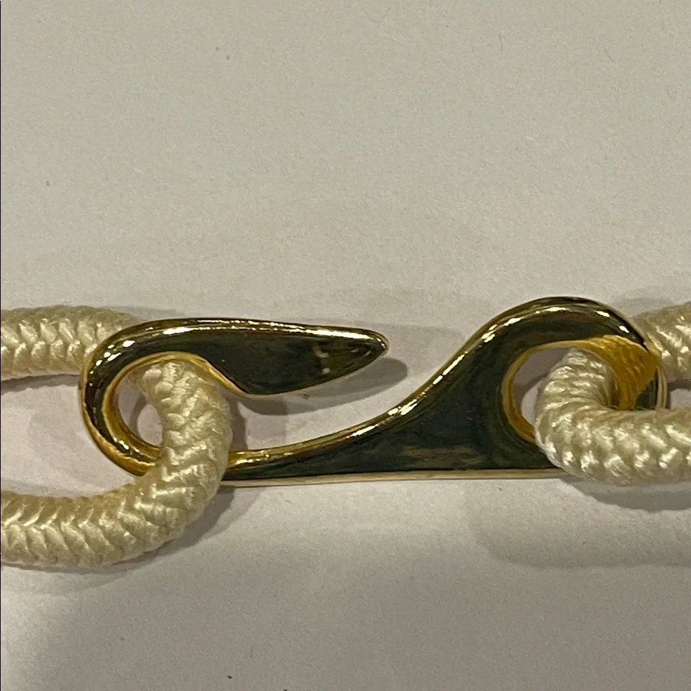 Cream Braided Rope Belt with Gold Metal Accents & Hook Closure – 28.5” Boho Chic